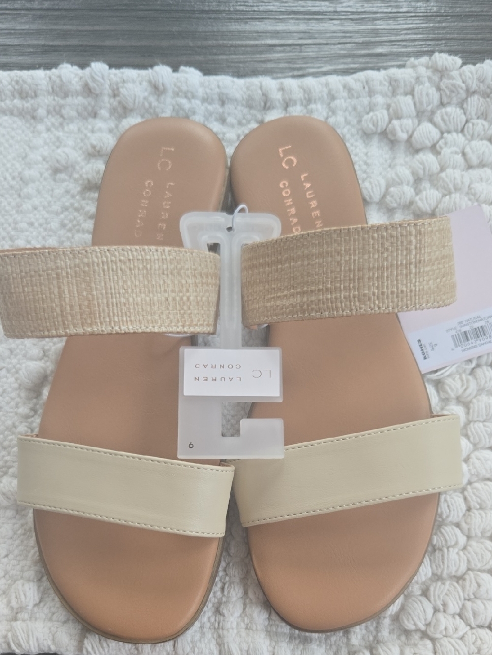 LC Lauren Conrad Cream & Natural Double-Strap Slide Sandals
